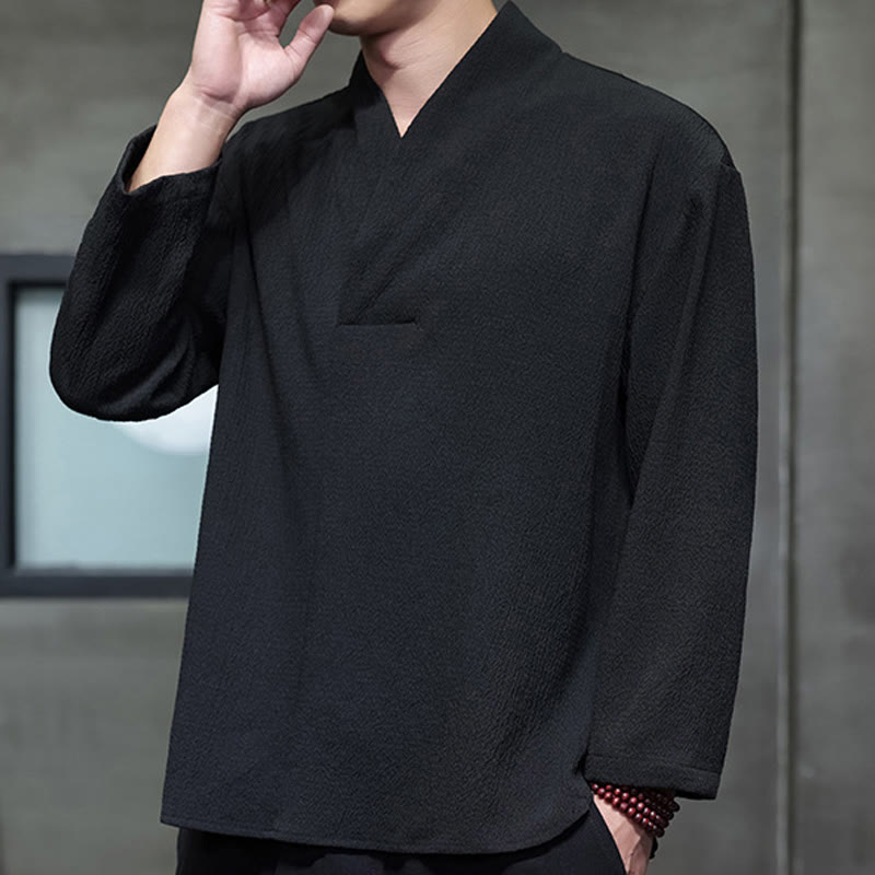 Nimara Ritual Simple V-Neck Long Sleeve T-Shirt Men Clothing