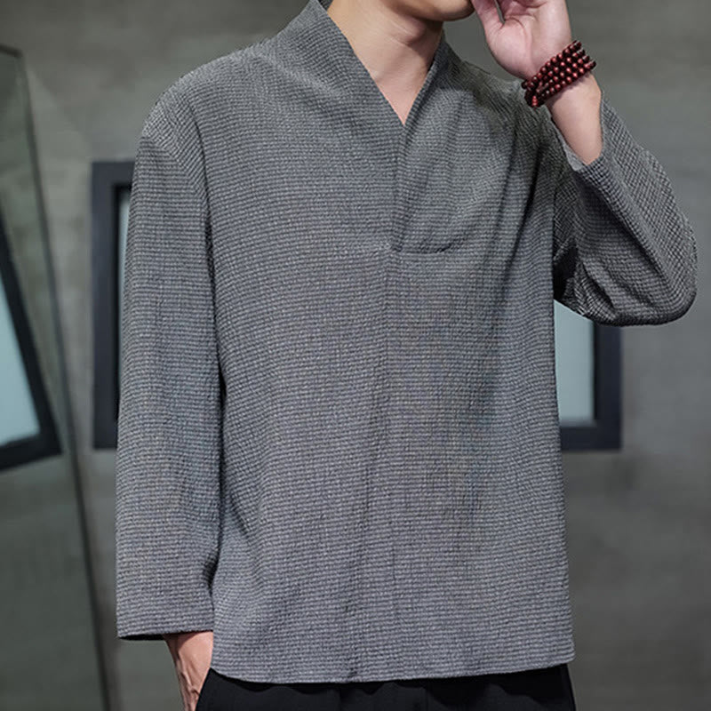 Nimara Ritual Simple V-Neck Long Sleeve T-Shirt Men Clothing