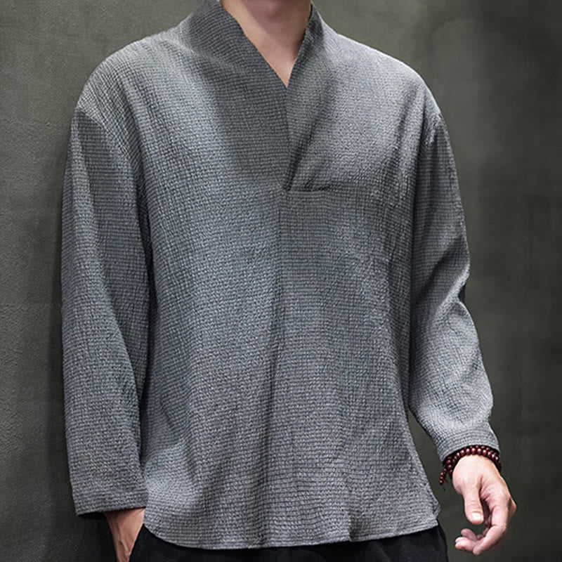 Nimara Ritual Simple V-Neck Long Sleeve T-Shirt Men Clothing