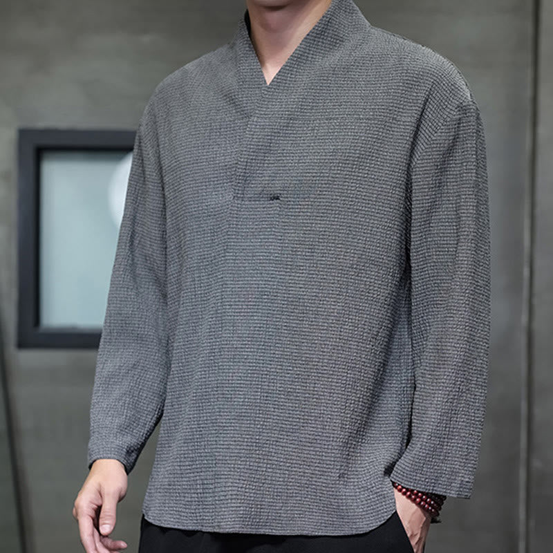 Nimara Ritual Simple V-Neck Long Sleeve T-Shirt Men Clothing