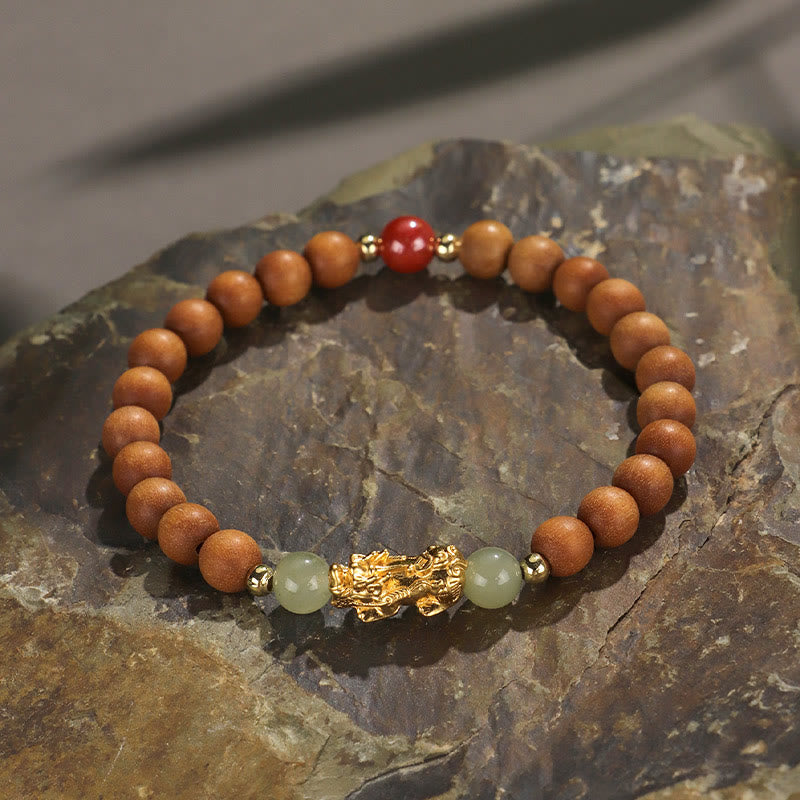 Nimara Ritual 999 Sterling Silver Sandalwood Ebony Wood Small Leaf Red Sandalwood Hetian Jade Cinnabar PiXiu Wealth Bracelet