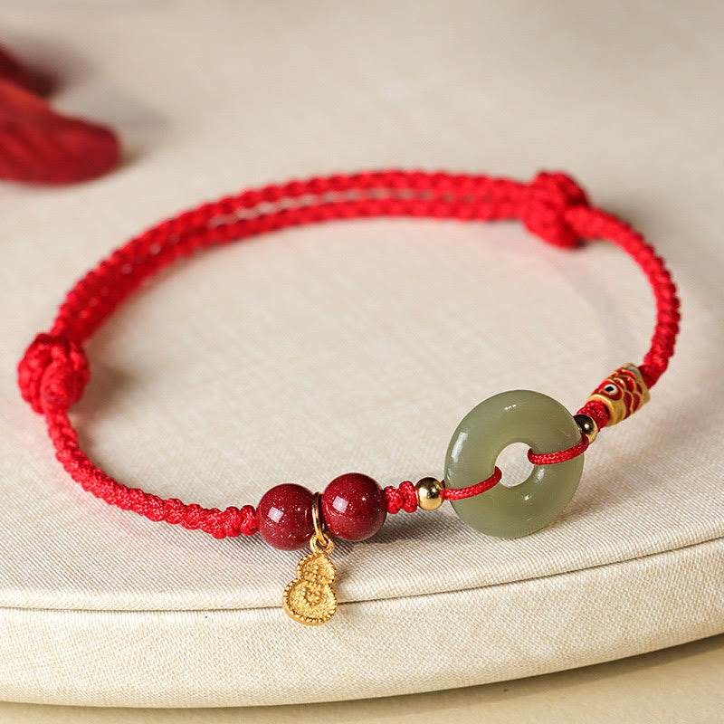 Nimara Ritual Red String Black String Hetian Jade Peace Buckle Cinnabar 925 Silver Protection Bracelet