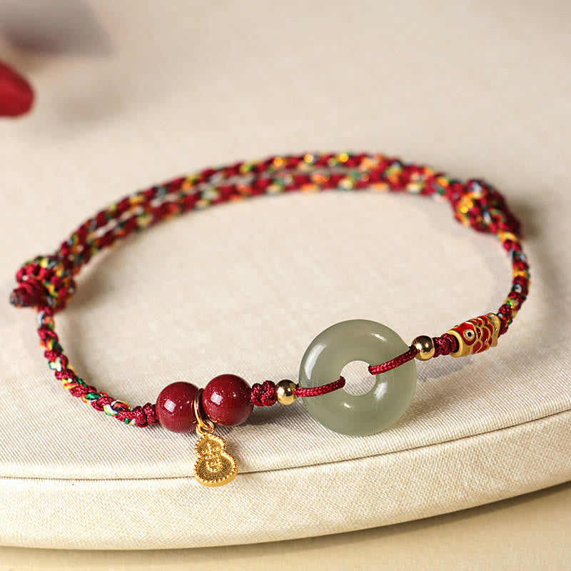 Nimara Ritual Red String Black String Hetian Jade Peace Buckle Cinnabar 925 Silver Protection Bracelet