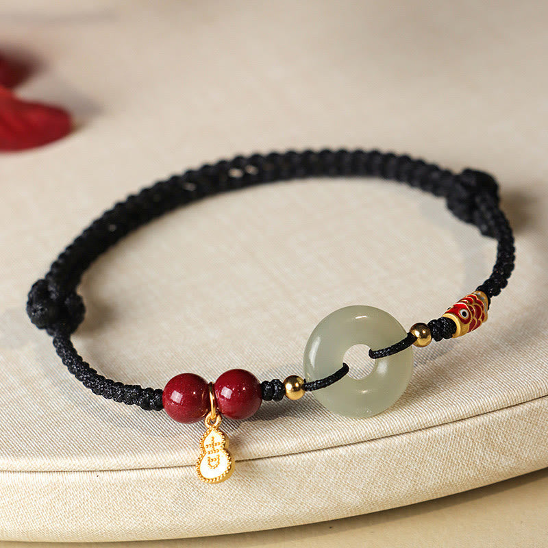 Nimara Ritual Red String Black String Hetian Jade Peace Buckle Cinnabar 925 Silver Protection Bracelet