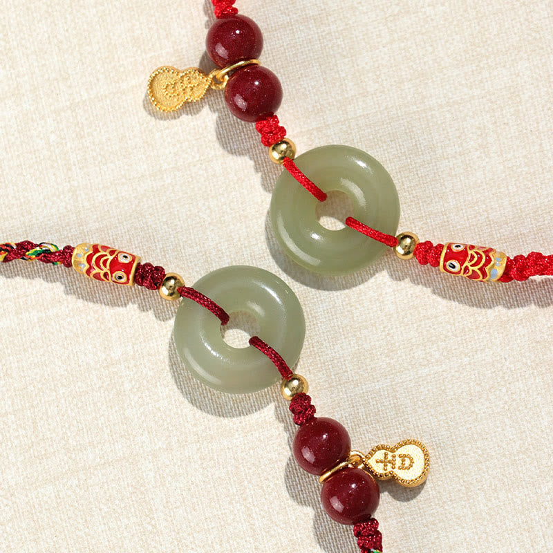 Nimara Ritual Red String Black String Hetian Jade Peace Buckle Cinnabar 925 Silver Protection Bracelet