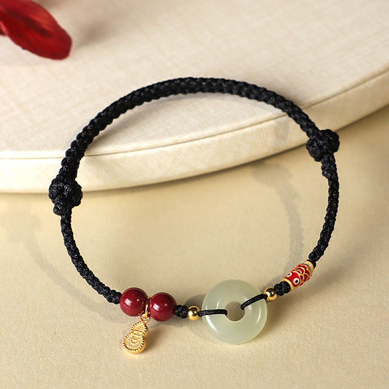 Nimara Ritual Red String Black String Hetian Jade Peace Buckle Cinnabar 925 Silver Protection Bracelet