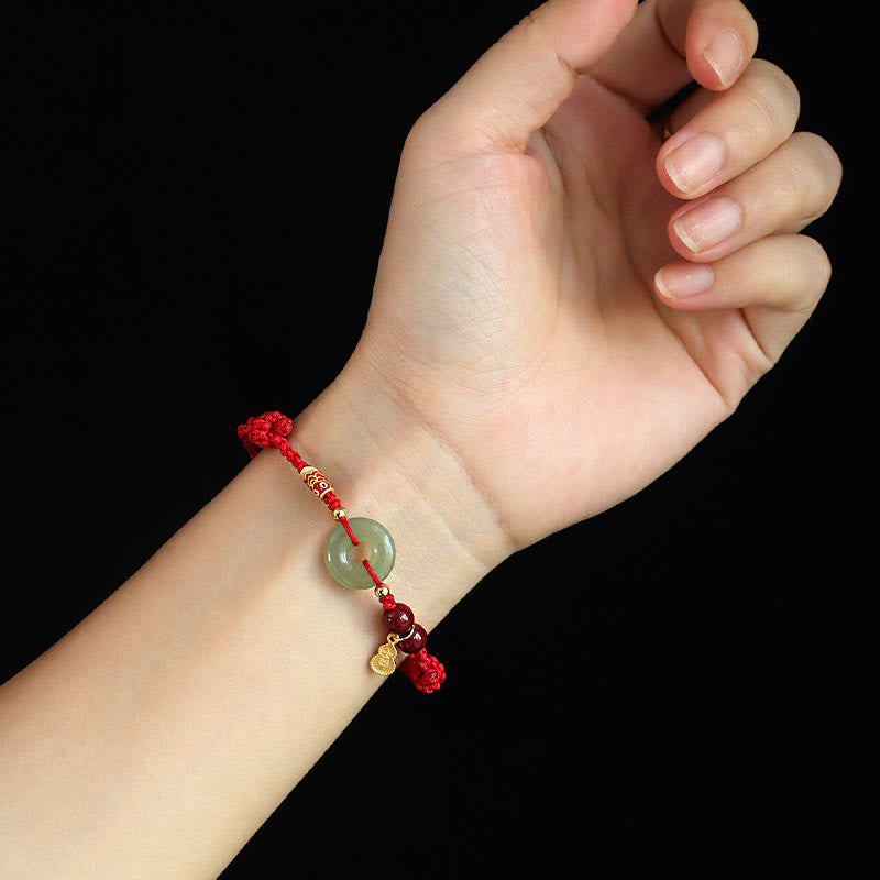 Nimara Ritual Red String Black String Hetian Jade Peace Buckle Cinnabar 925 Silver Protection Bracelet