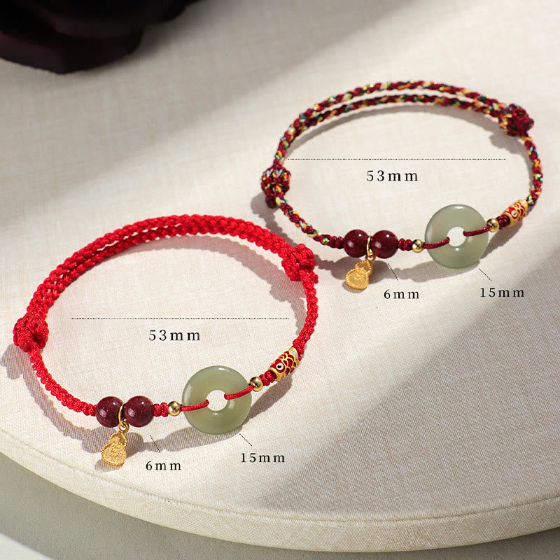 Nimara Ritual Red String Black String Hetian Jade Peace Buckle Cinnabar 925 Silver Protection Bracelet