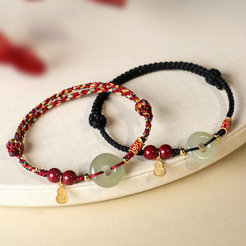 Nimara Ritual Red String Black String Hetian Jade Peace Buckle Cinnabar 925 Silver Protection Bracelet