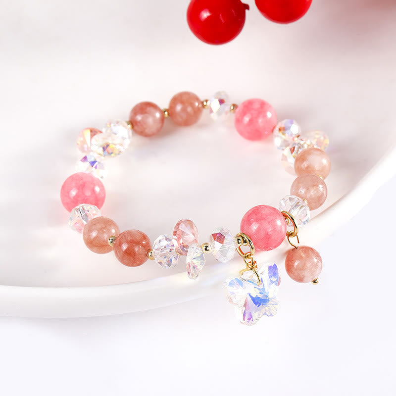 Nimara Ritual Strawberry Quartz White Crystal Pink Crystal Butterfly Love Bracelet