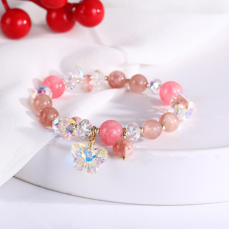 Nimara Ritual Strawberry Quartz White Crystal Pink Crystal Butterfly Love Bracelet