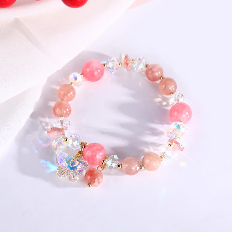 Nimara Ritual Strawberry Quartz White Crystal Pink Crystal Butterfly Love Bracelet