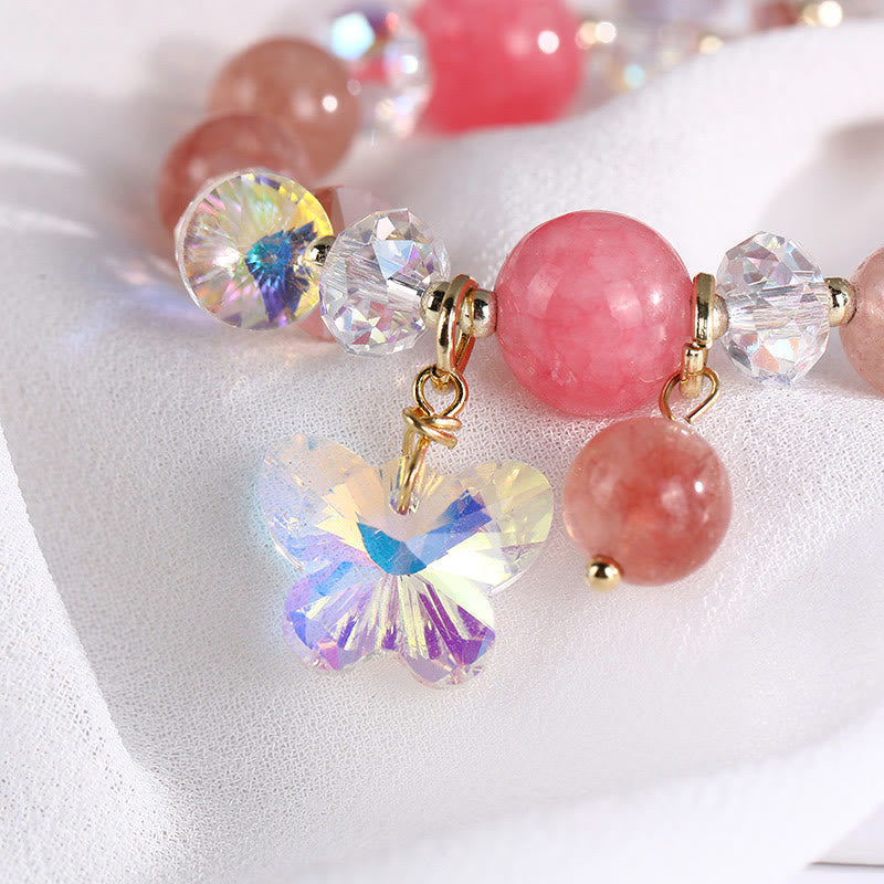 Nimara Ritual Strawberry Quartz White Crystal Pink Crystal Butterfly Love Bracelet
