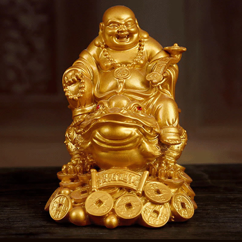 Nimara Ritual Laughing Buddha Feng Shui Frog Toad Copper Coins Attract Wealth Resin Statue Home Decoration