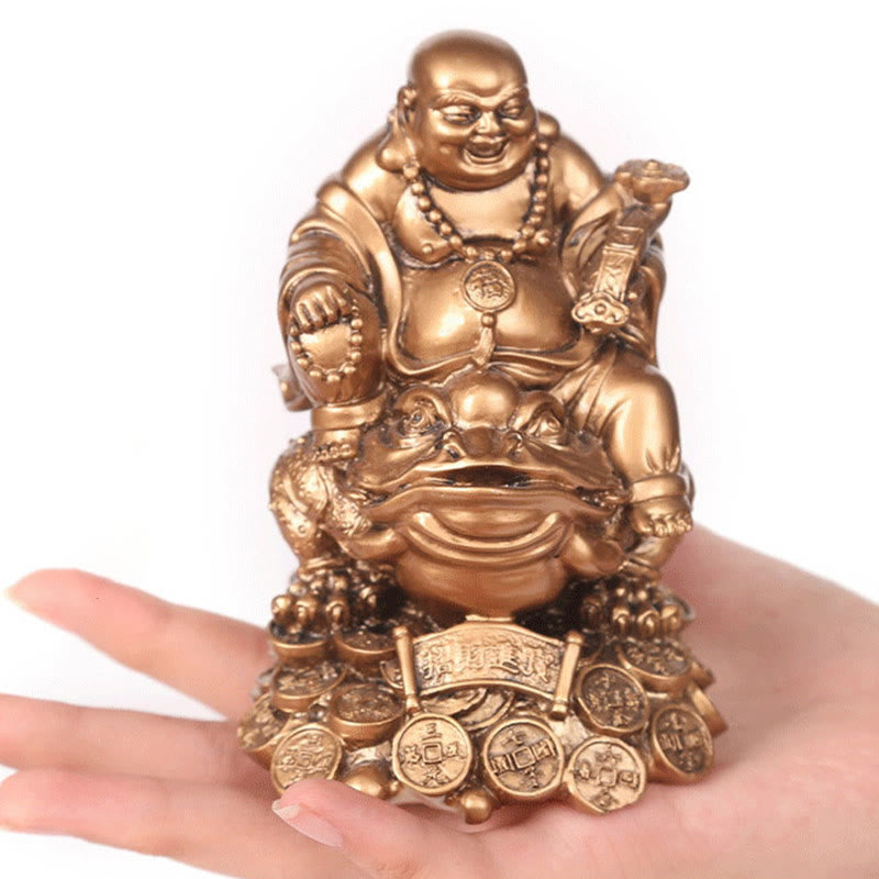 Nimara Ritual Laughing Buddha Feng Shui Frog Toad Copper Coins Attract Wealth Resin Statue Home Decoration