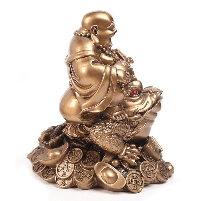 Nimara Ritual Laughing Buddha Feng Shui Frog Toad Copper Coins Attract Wealth Resin Statue Home Decoration