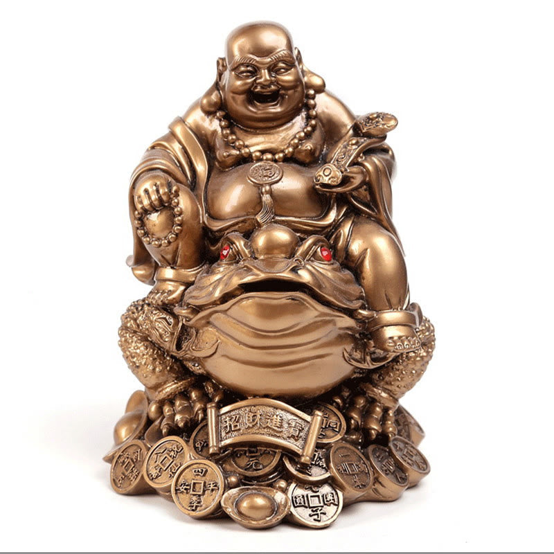 Nimara Ritual Laughing Buddha Feng Shui Frog Toad Copper Coins Attract Wealth Resin Statue Home Decoration