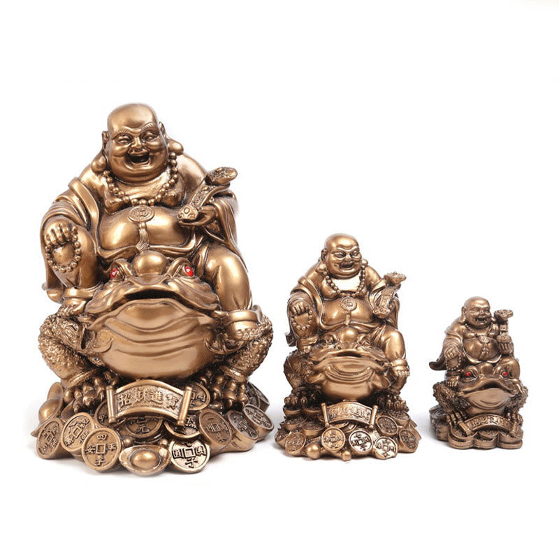 Nimara Ritual Laughing Buddha Feng Shui Frog Toad Copper Coins Attract Wealth Resin Statue Home Decoration