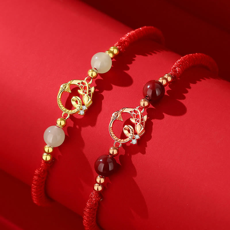 Nimara Ritual 925 Sterling Silver Hetian Jade Cinnabar Koi Fish Year Of Snake Red String Protection Braided Bracelet