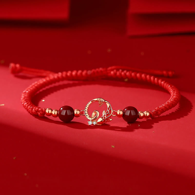 Nimara Ritual 925 Sterling Silver Hetian Jade Cinnabar Koi Fish Year Of Snake Red String Protection Braided Bracelet