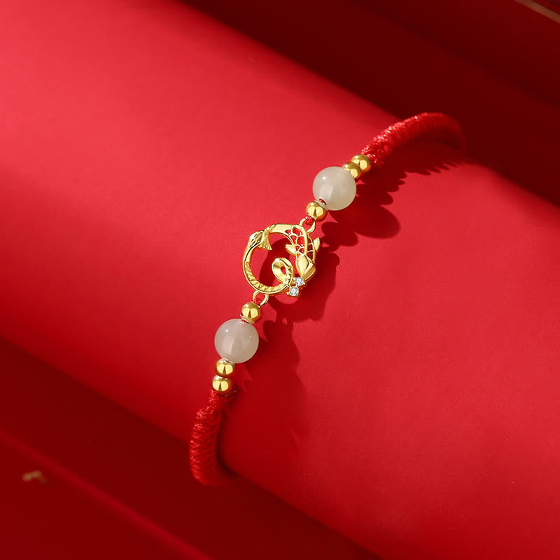 Nimara Ritual 925 Sterling Silver Hetian Jade Cinnabar Koi Fish Year Of Snake Red String Protection Braided Bracelet