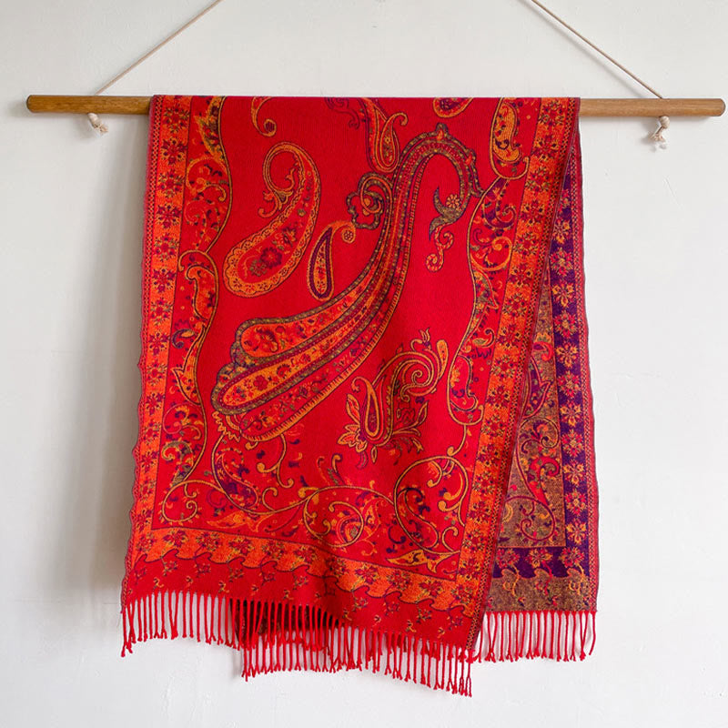 Nimara Ritual Tibetan Cashew Flower Tassel Shawl Fall Winter Cozy Travel Scarf Wrap