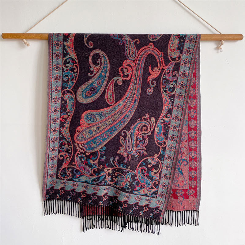 Nimara Ritual Tibetan Cashew Flower Tassel Shawl Fall Winter Cozy Travel Scarf Wrap