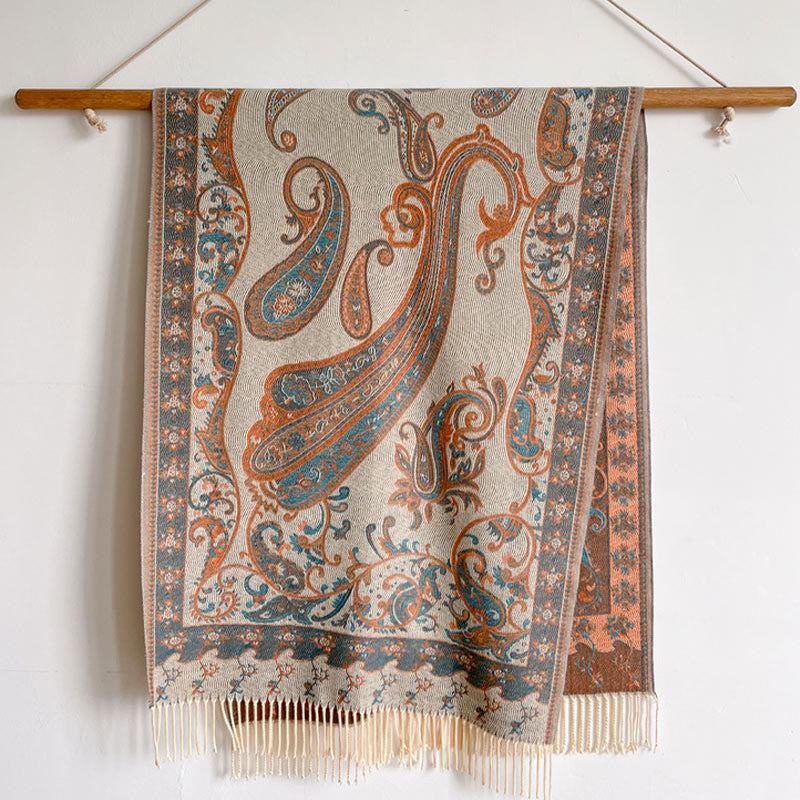 Nimara Ritual Tibetan Cashew Flower Tassel Shawl Fall Winter Cozy Travel Scarf Wrap