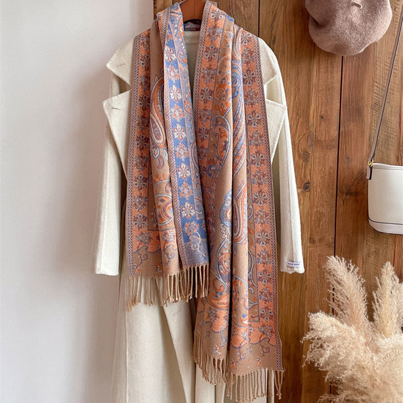 Nimara Ritual Tibetan Cashew Flower Tassel Shawl Fall Winter Cozy Travel Scarf Wrap