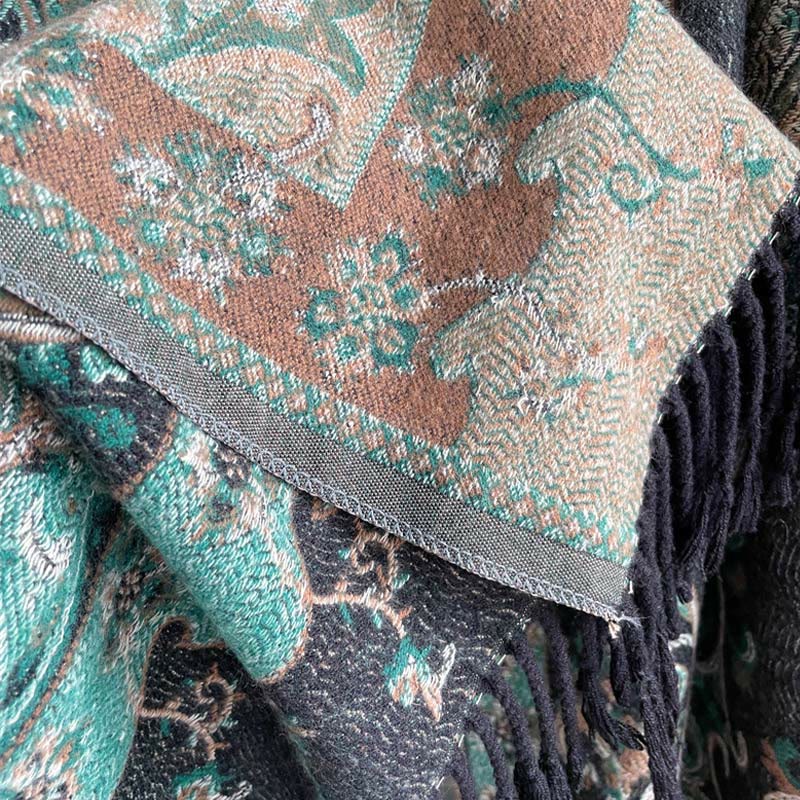 Nimara Ritual Tibetan Cashew Flower Tassel Shawl Fall Winter Cozy Travel Scarf Wrap