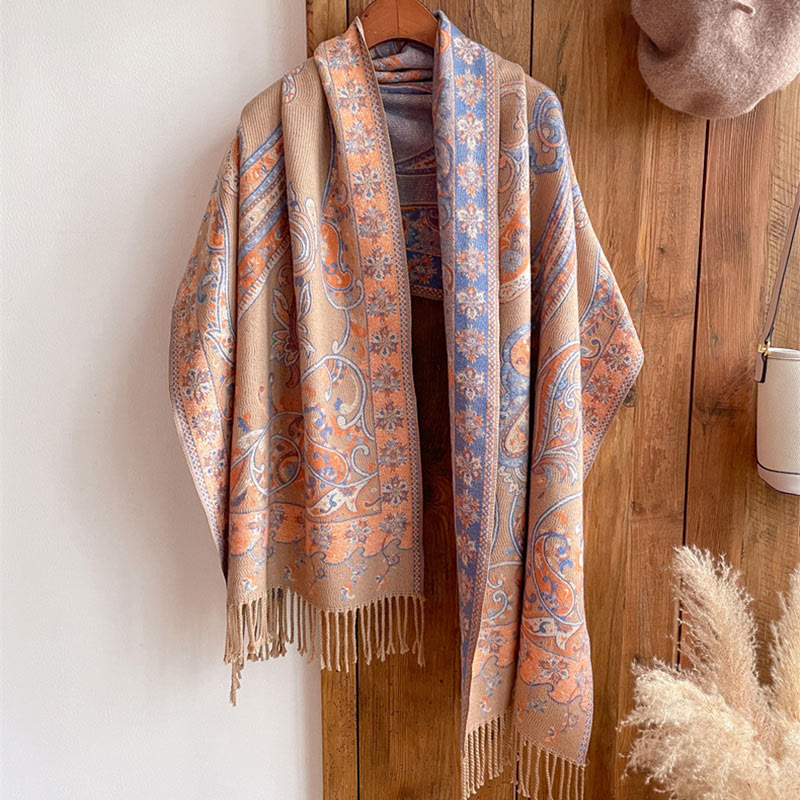 Nimara Ritual Tibetan Cashew Flower Tassel Shawl Fall Winter Cozy Travel Scarf Wrap