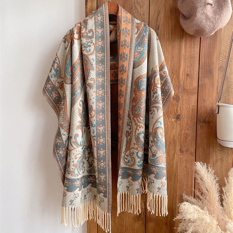 Nimara Ritual Tibetan Cashew Flower Tassel Shawl Fall Winter Cozy Travel Scarf Wrap