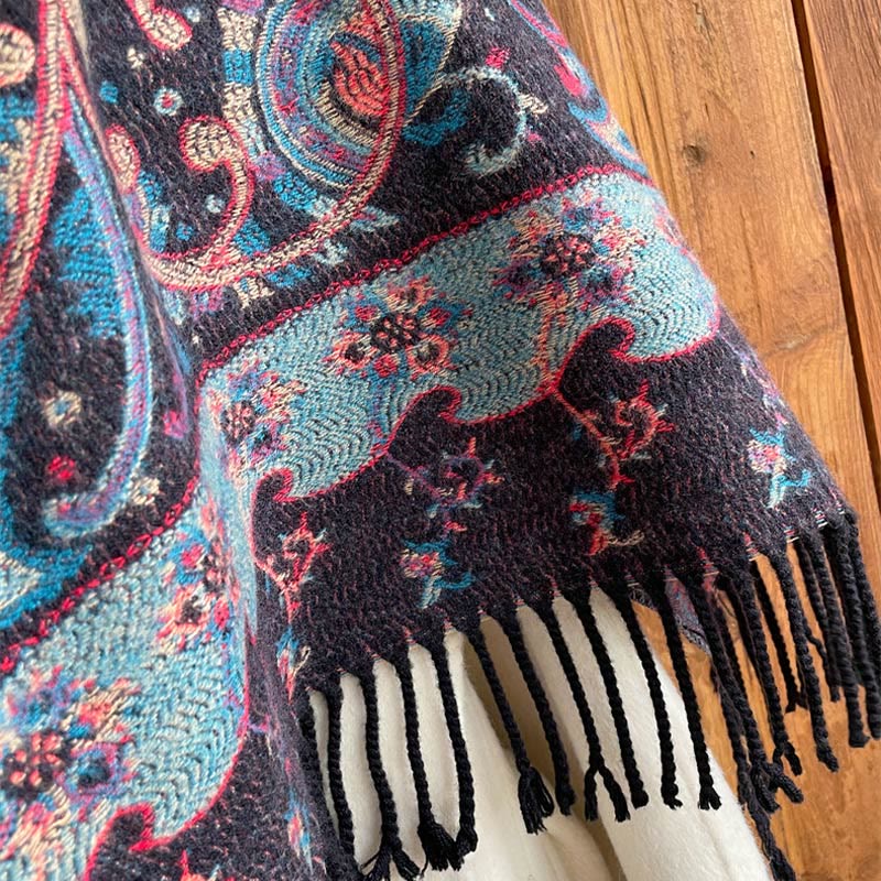 Nimara Ritual Tibetan Cashew Flower Tassel Shawl Fall Winter Cozy Travel Scarf Wrap