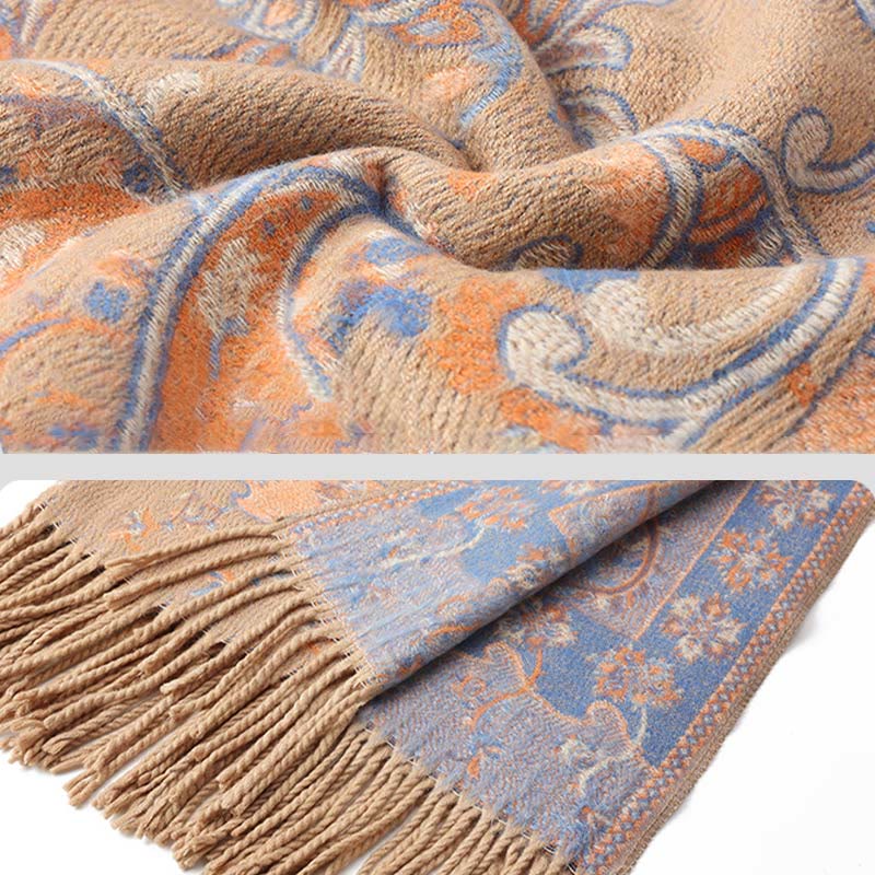 Nimara Ritual Tibetan Cashew Flower Tassel Shawl Fall Winter Cozy Travel Scarf Wrap