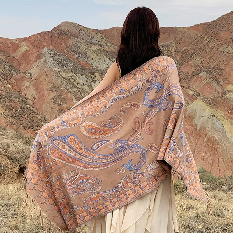 Nimara Ritual Tibetan Cashew Flower Tassel Shawl Fall Winter Cozy Travel Scarf Wrap