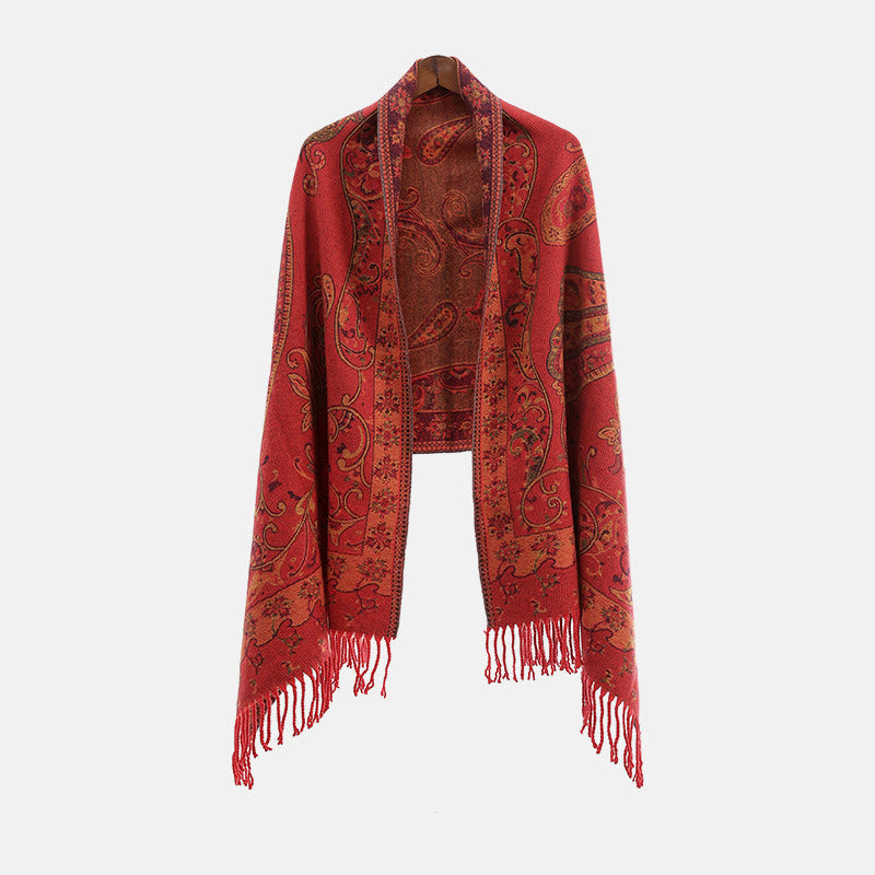 Nimara Ritual Tibetan Cashew Flower Tassel Shawl Fall Winter Cozy Travel Scarf Wrap