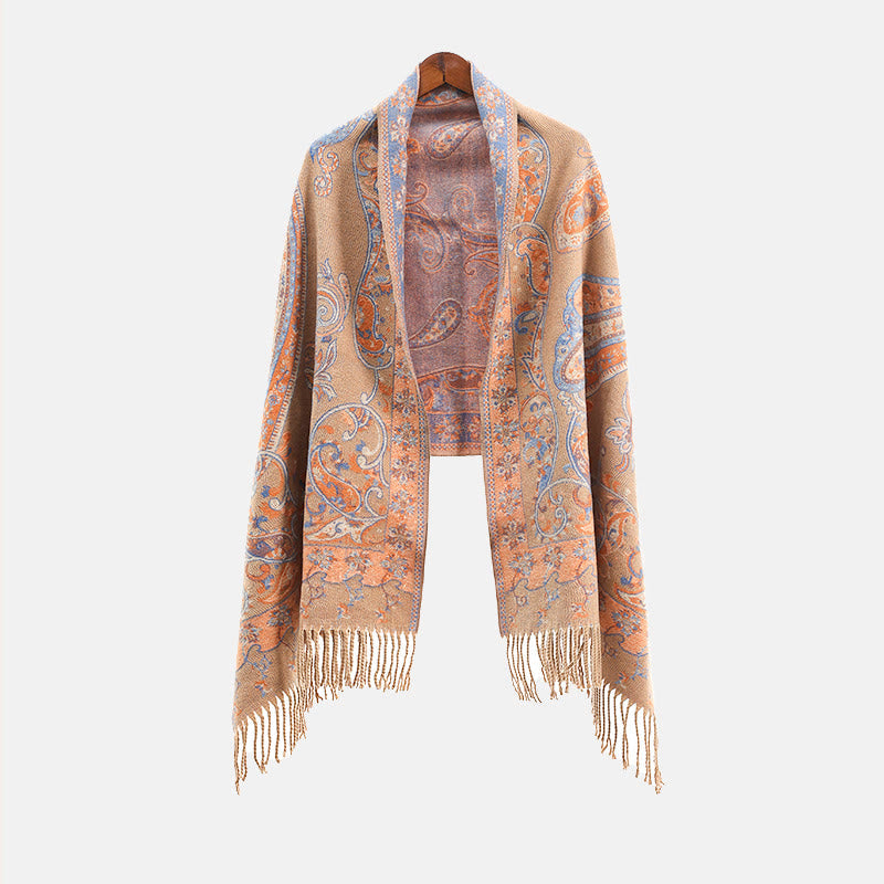 Nimara Ritual Tibetan Cashew Flower Tassel Shawl Fall Winter Cozy Travel Scarf Wrap