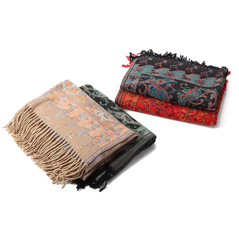 Nimara Ritual Tibetan Cashew Flower Tassel Shawl Fall Winter Cozy Travel Scarf Wrap