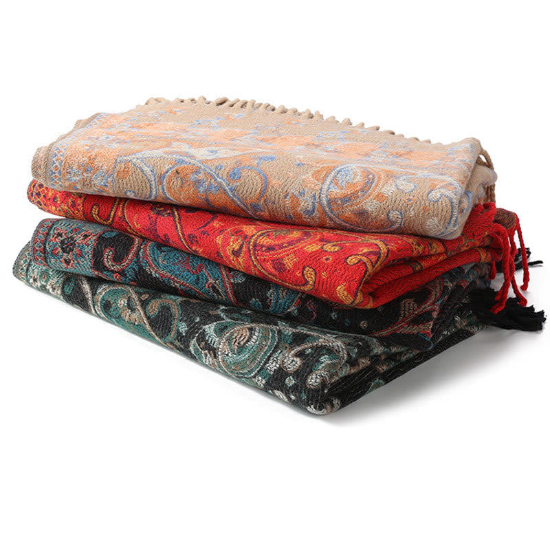 Nimara Ritual Tibetan Cashew Flower Tassel Shawl Fall Winter Cozy Travel Scarf Wrap