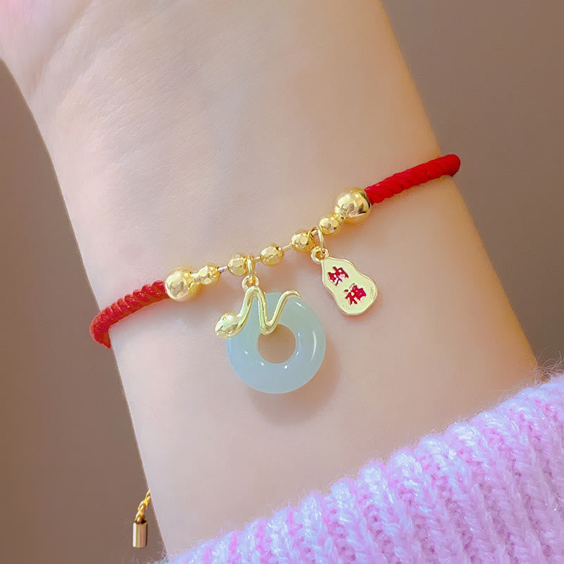 Nimara Ritual Copper Plated Gold Jade Peace Buckle Fu Character Year Of The Snake Red String Luck Bracelet