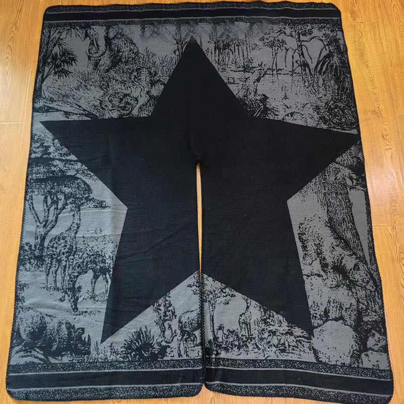 Nimara Ritual Black Gray Sika Deer Animal Forest Double-sided Shawl Fall Winter Warm Scarf Wrap