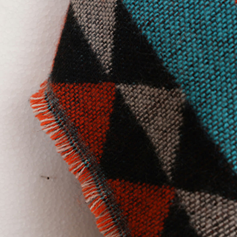 Nimara Ritual Tibetan Orange Geometric Rhombus Pattern Tassels Shawl Fall Winter Warm Scarf Wrap
