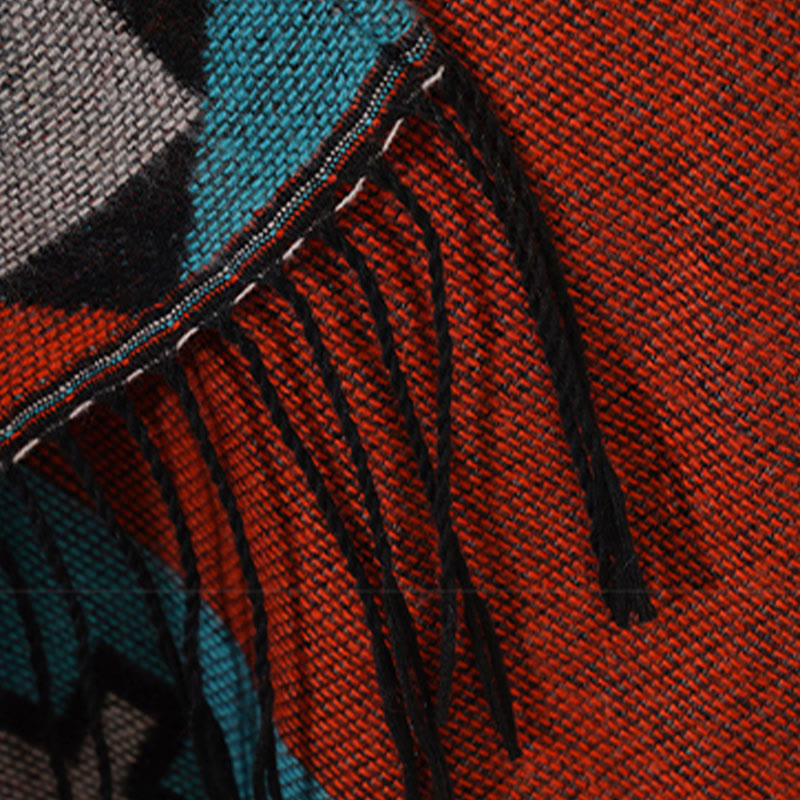 Nimara Ritual Tibetan Orange Geometric Rhombus Pattern Tassels Shawl Fall Winter Warm Scarf Wrap