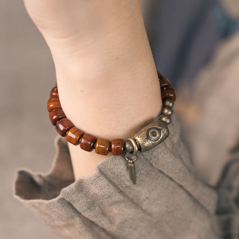 Nimara Ritual Bone Beads Dzi Shape Copper Cone Pendant Strength Bracelet