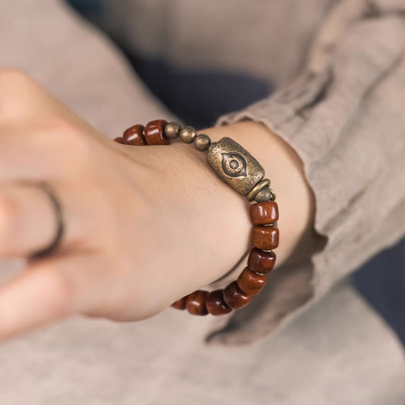 Nimara Ritual Bone Beads Dzi Shape Copper Cone Pendant Strength Bracelet