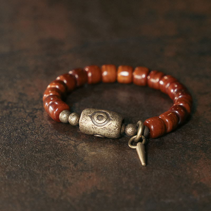 Nimara Ritual Bone Beads Dzi Shape Copper Cone Pendant Strength Bracelet