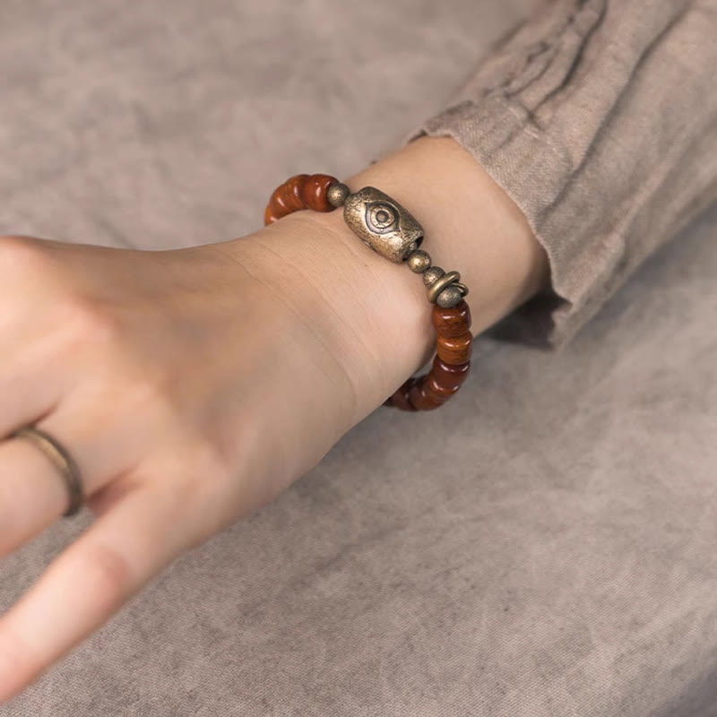 Nimara Ritual Bone Beads Dzi Shape Copper Cone Pendant Strength Bracelet