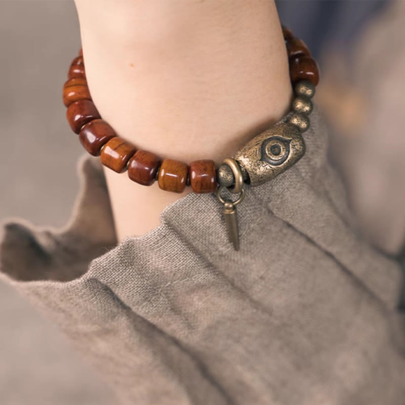 Nimara Ritual Bone Beads Dzi Shape Copper Cone Pendant Strength Bracelet