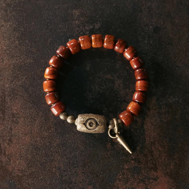 Nimara Ritual Bone Beads Dzi Shape Copper Cone Pendant Strength Bracelet
