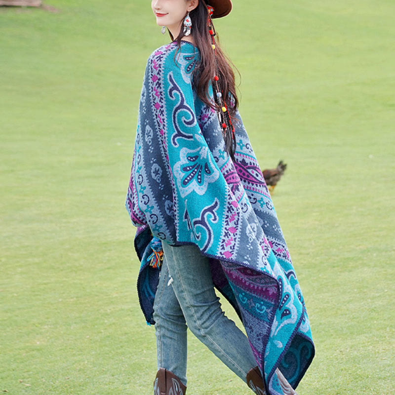 Nimara Ritual Tibetan Geometric Horizontal Stripe Flowers Pattern Shawl Fall Winter Warm Soft Scarf Wrap
